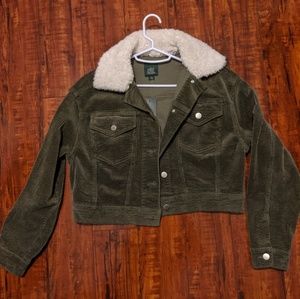 Green Corduroy Cropped Jacket.